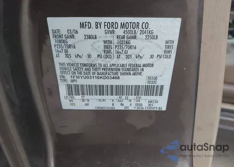 2006 Ford Escape Xlt/Xlt Sport z USA, uszkodzony, nr VIN 1FMYU03116KD03468